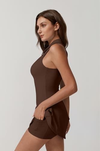 QINSEN Womens Zip Front Tennis Dress Polo Collar Racer Back Workout Golf Dresses Build in Shorts with Pockets view 4