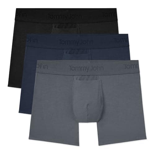 Tommy John Men's Trunk 4” Underwear, Second Skin Boxers with Supportive Contour Pouch, Soft Naturally Breathable Stretch Fabric Boxers for Men, Black/Turbulence/Dress Blues - 3 Pack, Medium