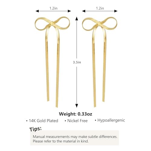 BAYLAY Bow Earrings for Women, 18K Gold Plated Bow Dangle Earrings Dangling Dangly Gold Earrings for Women Trendy for Wedding Prom Aretes para Mujer Gold Jewelry Gifts for Woman view 5
