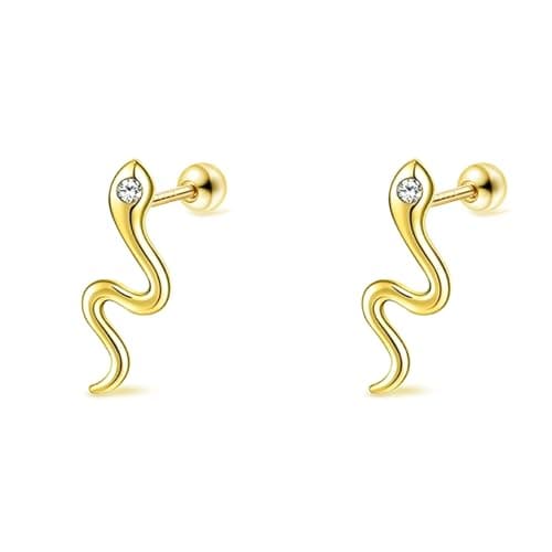 DHZJTSL Halloween Gothic Gold Snake Earrings for Women, Hypoallergenic 14K Gold Plated Goth Snake Shaped Clip On Earrings view 1
