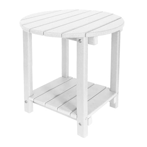GARDENSTAR Adirondack Round Outdoor Side Table 2-Tier Storage Patio Side Table, HDPE End Tables for Backyard Pool Porch Garden Lawn (White) view 1