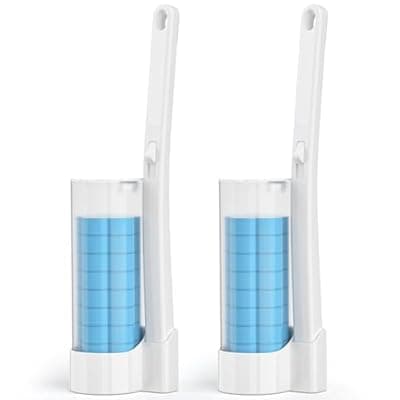 Disposable Toilet Brush 2 Pack- Toilet Bowl Cleaner, Toilet Bowl Brush, Each Toilet Wand with 10PCS Brush Refills for Bathroom Deep Cleaning (2 Pack, White)