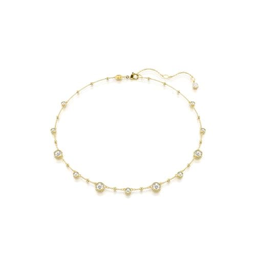 Swarovski Imber Necklace, Scattered Design with Clear Round-Cut Crystals and Shiny Metal Droplets in a Gold-Tone Finished Setting, Part of the Imber Collection
