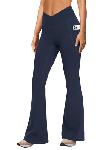 DLOODA Women's Yoga Pants with Pockets No Front Seam Crossover High Waisted Flare Leggings Tummy Control Bootcut Pants — image 1