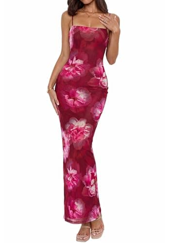 BTFBM Womens Maxi Dress 2026 Spring Floral Sexy Spaghetti Straps Sleeveless Bodycon Summer Beach Wedding Guest Dresses view 1