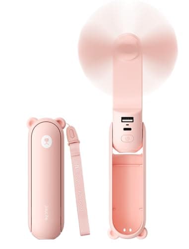 JISULIFE 3 IN 1 Handheld Mini Fan - Portable Fan & Power Bank & Flashlight, 19H Max Cooling, USB Rechargeable, Pocket-Sized for Travel, Cruise, Concerts, Makeup, 2026 Summer Gifts for Women(Pink) — image 1