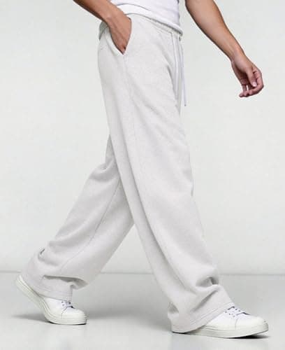 Susclude Mens Baggy Sweatpants, Wide Leg Elastic Waist Drawstring Open Bottom Cotton Lounge Loose Joggers with Deep Pockets view 3