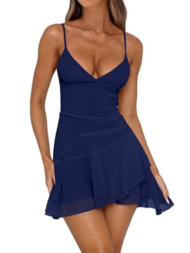 Caracilia Womens Cocktail Dresses Sleeveless V Neck Mesh Ruched Bodycon 2026 Sexy Summer Going Out Club Mini Short Dress — image 1
