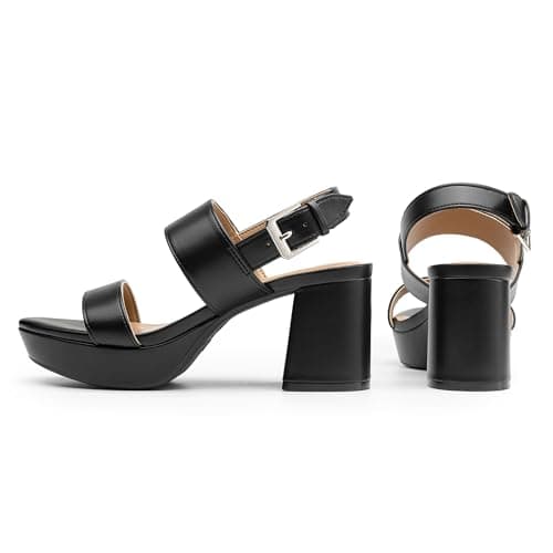 Athlefit Women's Platform Heels Chunky Block Heeled Sandals Open Toe Comfortable Buckle Dress Heels for Party Wedding view 5