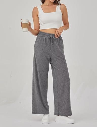 Arolina Fall Pants for Women Soft Lounge Wide Leg Sweat Pants Elastic Waist Mid-Weight Pajama Pants with Pockets S-XXL view 3