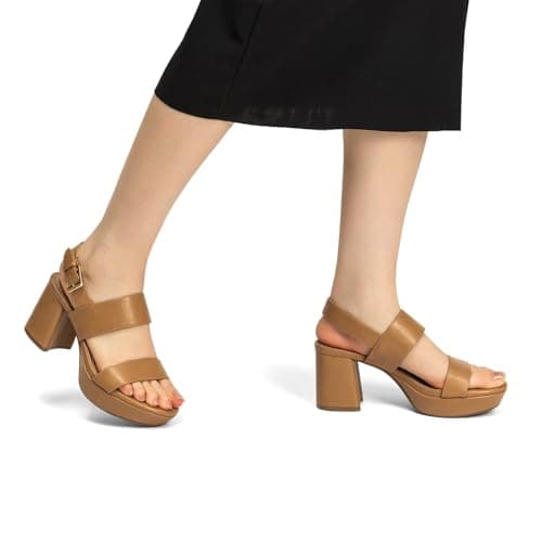 Athlefit Women's Platform Heels Chunky Block Heeled Sandals Open Toe Comfortable Buckle Dress Heels for Party Wedding view 2