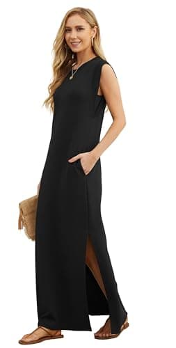 GRECERELLE 2026 Women Year-Round Casual Round Neck Loose Split Wrinkle-Free Long Maxi Vacation Dress with Pockets (XXS-4XL) view 2