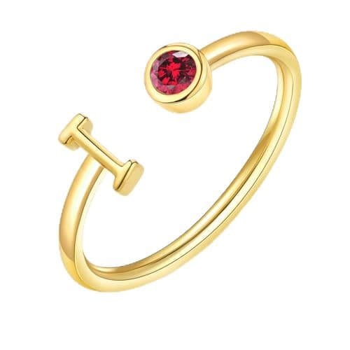 ZNBOH Gold Birthstone Initial Rings for Women Non Tarnish Dainty 14K Gold Plated Adjustable Letter Ring for Women Stackable Cute Thumb Pinky Fashion Unique Open Simple Birthday Gifts Jewelry — image 1
