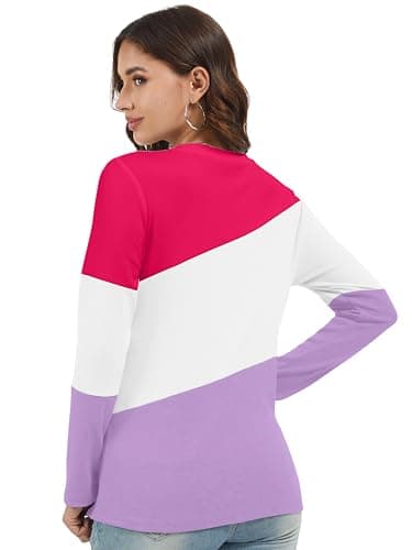 Jeqeocafy Women's Color Block Tunics Tops Crewneck Long Sleeve Shirts Casual Pullover Loose Fit T-Shirt view 5