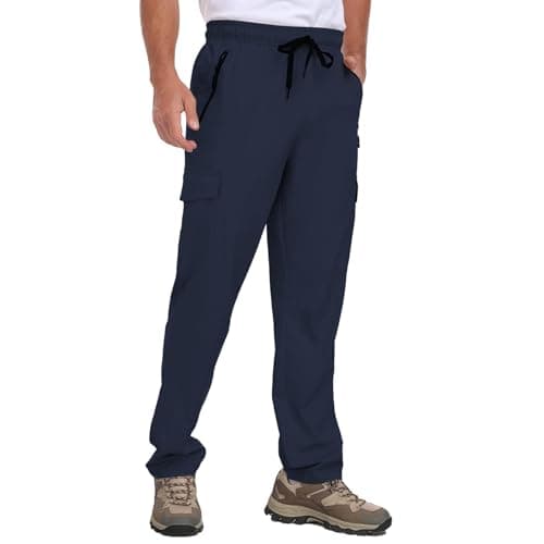 Men's Hiking Pants UPF 50+ Cargo Quick Dry Water Resistant Elastic Waist Zip Pockets Travel Work Lightweight Running view 2