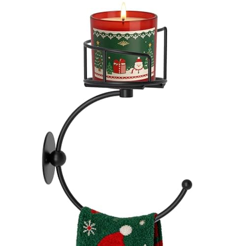 Hand Towel Holder for Bathroom with Vintage Wall Mounted Candle Holder, Rustproof Anti-Corrosion Alloy Unique Black Towel Hook, Sturdy Coat Hanger for Vintage Kitchen Bathroom Decor