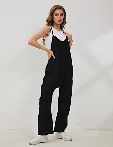 Lentta Women's Causal Jumpsuits V Neck Sleeveless Harem Overalls Stretchy Adjustable Strap Romper with Pockets view 6