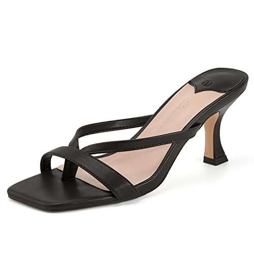Ermonn Womens Kitten Heels Sandals Square Open Toe Thong Slides Backless Slip on Slippers Shoes — image 1