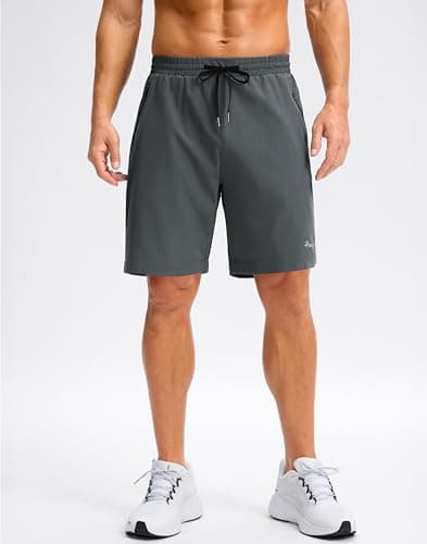 Pudolla Mens Shorts 5"/9" Gym Shorts with Zipper Pockets Lightweight Quick Dry Running Shorts for Men(Iron Grey L9_S) view 2