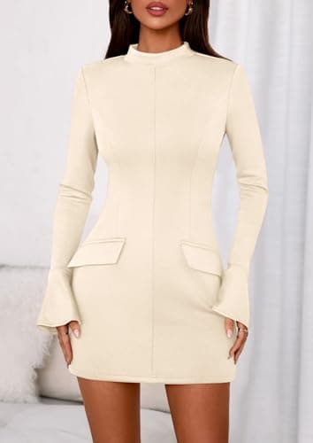 PRETTYGARDEN Womens Short Formal Dresses Fall Long Sleeve Mock Neck Elegant Cocktail Party Club Bodycon Mini Dress view 6