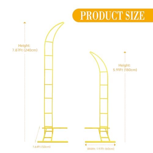 2pcs Curved Wedding Arch Backdrop Stand for Wedding Decor,Metal Balloon Arch for Wedding Ceremony,Bridal Shower,Baby Shower,Engagement Party,Celebration,Garden Climbing Plants Vines 7.8&5.9 FT view 3