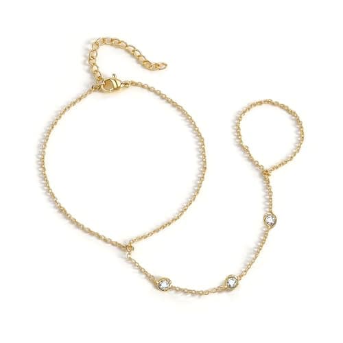 BAYLAY Hand Chain Bracelet, 14K Gold Plated Ring Bracelet Hand Chain Dainty Gold Bracelet for Women Trendy Finger Ring Slave Bracelets Hand Jewelry for Women Summer Beach Boho Gifts Trendy Stuff — image 1