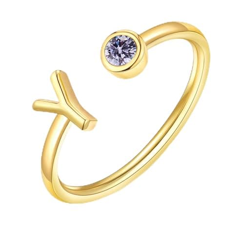 ZNBOH Gold Birthstone Initial Rings for Women Non Tarnish Dainty 14K Gold Plated Adjustable Letter Ring for Women Stackable Cute Thumb Pinky Fashion Unique Open Simple Birthday Gifts Jewelry — image 1
