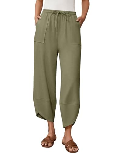 grewley Womens Barrel Harem Linen Pants Wide Leg Pants Baggy Palazzo Drawstring Elastic Waist with Pockets Beach — image 1
