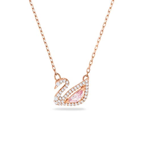 Swarovski Swan Pendant Necklace, Rose Gold Tone Finish, Pink Crystals, Clear Crystals