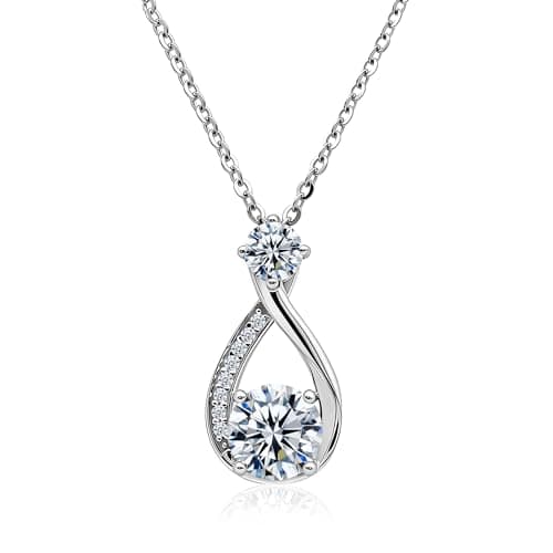 Handi Queen Moissanite 925 Sterling Silver Pendant Necklace 0.5-1 Carat Round Pear Cut, Dainty Elegent D Color Dancing Style with Bead Adjustable Chain Necklace for Women — image 1