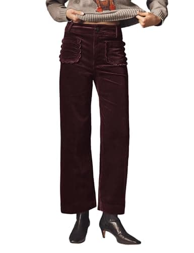 ACCPUR Women Corduroy Wide Leg Pants 2025 Fall Fashion Casual Button Down High Elastic Waist Trousers with Scalloped Pockets — image 1