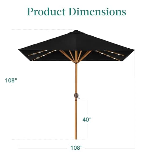 Best Choice Products 9ft Deep Square Solar Powered LED Lighted Patio Umbrella w/Woodgrain Pattern, UV-Resistant Fabric, Hand Crank - Black view 3