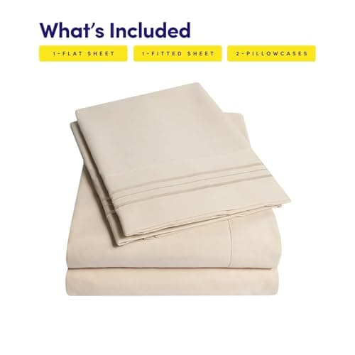 1500 Supreme Collection Queen Sheet Sets Beige Cream - Luxury Hotel Bed Sheets and Pillowcase Set for Queen Mattress - Extra Soft, Elastic Corner Straps, Deep Pocket Sheets, Queen Beige Cream view 4