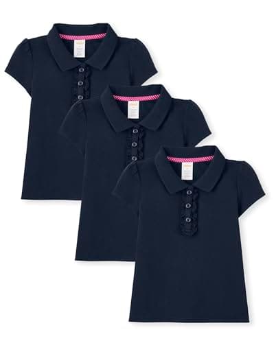 Gymboree,Girls,and Toddler Short Sleeve Ruffle Polo Shirt,Navy 3-Pack,4 Years