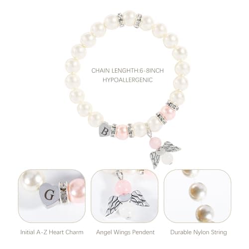 BAYLAY First Communion Gifts for Girls, First Communion Bracelet for Girls, Angel Wings Heart Letter Initial Pearl Bracelet, First Communion Gifts for Girls Catholic, Teen Girls First Communion Gifts view 5