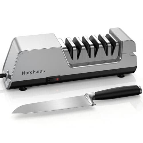 Narcissus Knife Sharpener, 3 Stages Diamond Electric Knife Sharpener for Stainless Steel and Ceramic Kitchen Knives, 40 Seconds Quick Repairing & Polishing, Open Design Port for Scissors Sharpening view 1