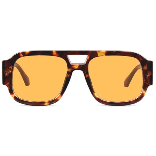 LOOMAKA Square Aviator Sunglasses for Women Retro 70s Chunky Double Bridge Glasses Trendy Flat Top Y2K Shades view 3