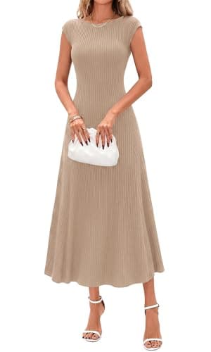 BTFBM Womens Summer Dresses 2026 Asymmetrical Neck Short Sleeve Pleated Knit Spring Sweater Midi Dress Business Casual — image 1