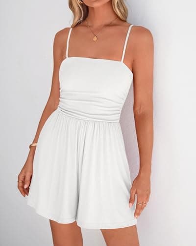 BTFBM Summer Rompers For Women 2026 Casual One Piece Spaghetti Strap Sleeveless Shorts Jumpsuit Beach Vacation Outfits view 2