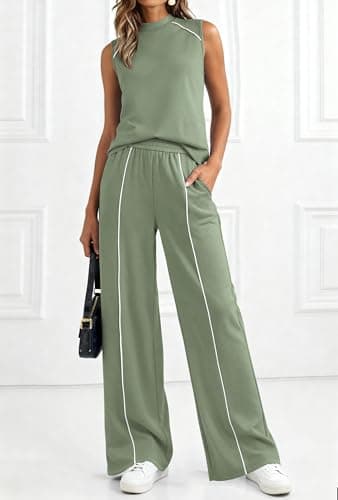 BTFBM Two Piece Sets for Women Summer Outfits 2026 Lounge Sets Mock Neck Tops Wide Leg Pants Travel Fashion Clothing view 3