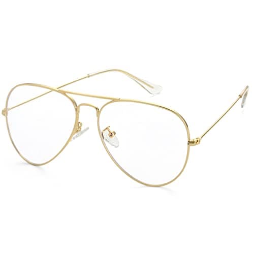 Kursan Clear Lens Aviator Glasses for Women Men Fashion Metal Frame Non-Prescription Eyeglasses (Gold) — image 1