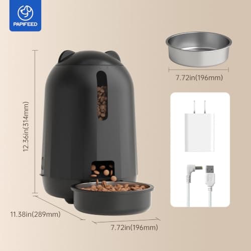 PAPIFEED Automatic Cat Feeder with App, WiFi Auto Cat Feeder, 3L Slow-Feed Cat Food Dispenser for Dry Food, Dual Power Supply Timed Pet Feeder for Small Dog, 10 Meals/Day, 6 Portions/Meal, Black view 6