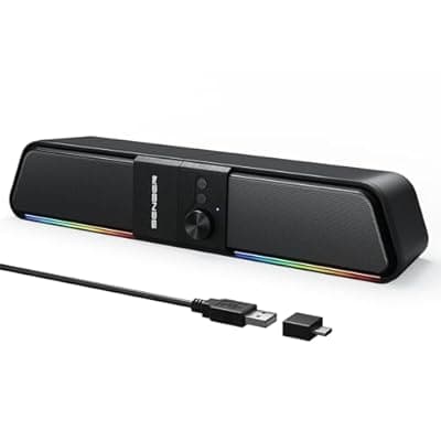 SENZER CS20 2 in 1 Bluetooth Computer Speakers for Desktop, USB Plug & Play Clear Sound PC Speakers with RGB Light, Monitor Sound Bar with Volume Knob, Gaming Speaker for PC Laptop Phone Tablet