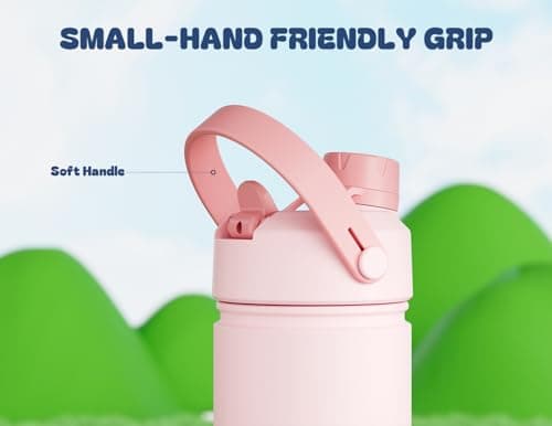 Kids Water Bottle for School: 2-in-1 Straw Spout Lid with Soft Animal Head, Leakproof, Backpack Friendly, Keep Cold 24H, Insulated cup for Sports, Playground, Holiday Gift, 18oz, (Cotton Candy) view 6