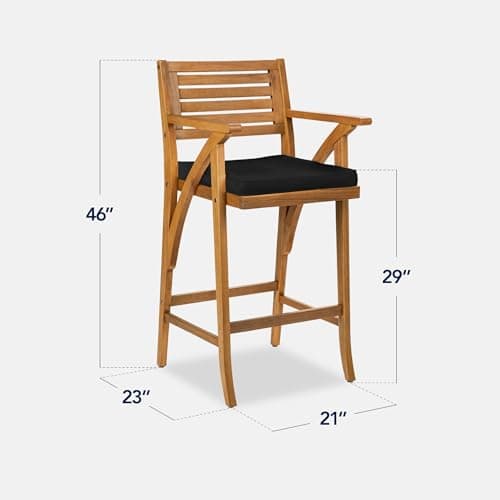 Best Choice Products Set of 2 Outdoor Acacia Wood Bar Stools Bar Chairs for Patio, Pool, Garden w/Weather-Resistant Cushions - Black view 3