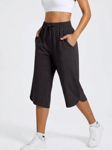 gaimoliso Drawstring Capri Pants for Women Casual Wide Leg Yoga High Waist Capri Pants Pockets Loose Soft Sweatpants view 2