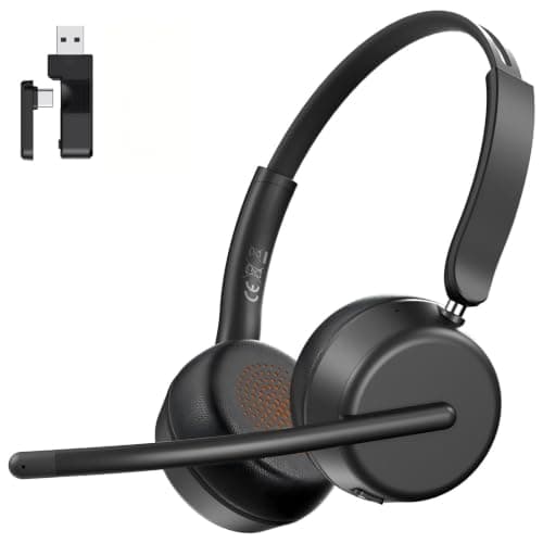 AOC Wireless Headset with Mic for Work, Bluetooth 5.4 Headphones-Dark Black | AI Noise-Canceling Mic for Clear Calls, Computer Headset with Mic Mute & USB A/C Dongle for PC, Computer, Laptop — image 1