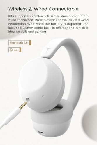 TANCHJIM Rita Bluetooth Headphones Wireless & Wired Connectable Active Noise Canceling Gaming Headset with Independent Acoustic Chamber, LDAC High-Resolution HiFi Over-Ear Earphone Up to 92h Playback view 5