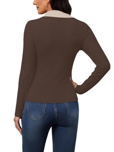 WIHOLL Womens Long Sleeve Shirts Collared Neck Business Casual Fitted Tops view 5