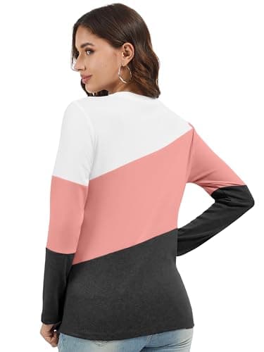 Jeqeocafy Women's Color Block Tunics Tops Crewneck Long Sleeve Shirts Casual Pullover Loose Fit T-Shirt view 5